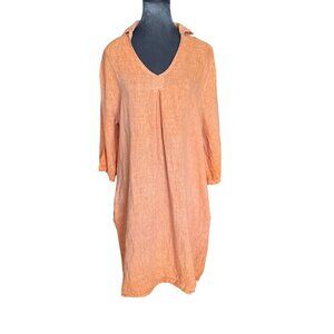 Meo Meli Womens Loose Fit Peach Linen Tunic Dress Made In Italy